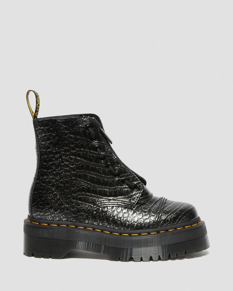 Women's Dr Martens Sinclair Croc Emboss Leather Platform Boots Black | AU 252XYU